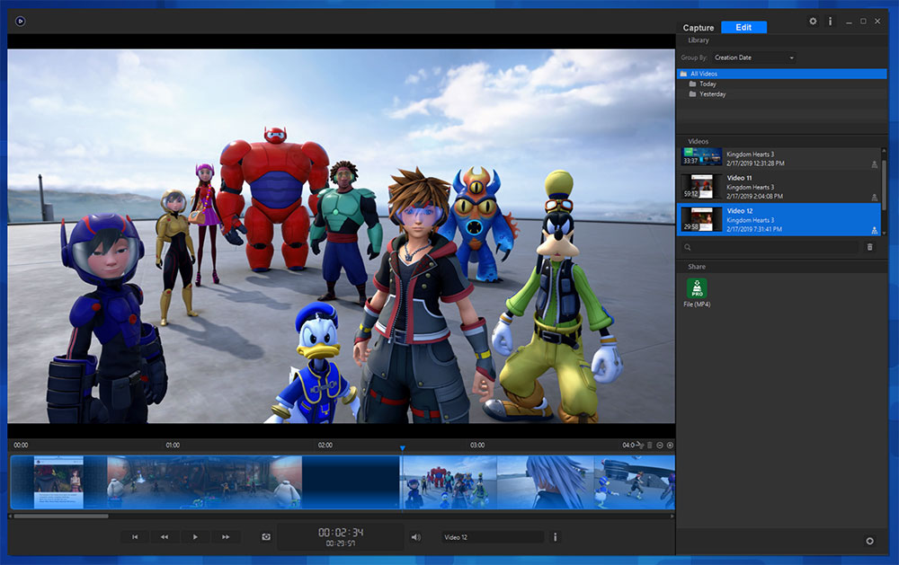 The elGato Game Capture app showing a screenshot from Kingdom Hearts 3, in the San Fransokyo world