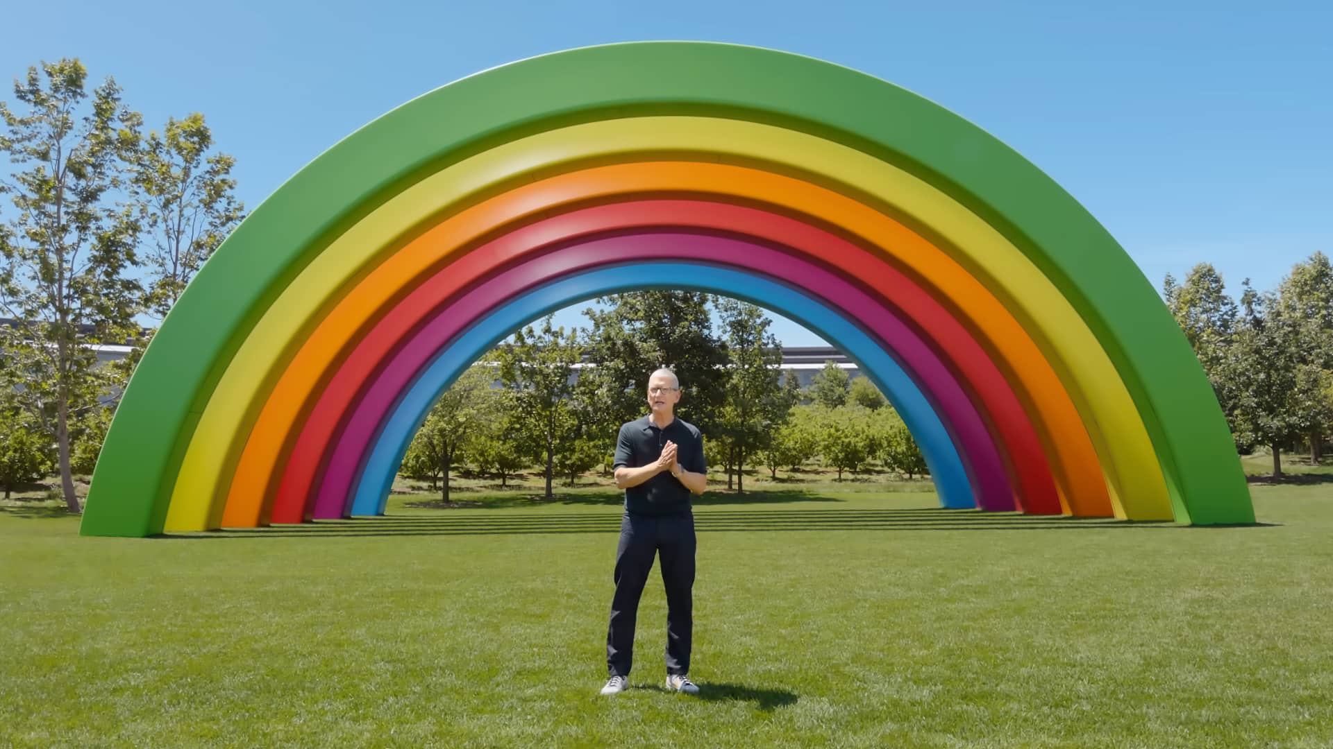 Apple Park, under the rainbow arch